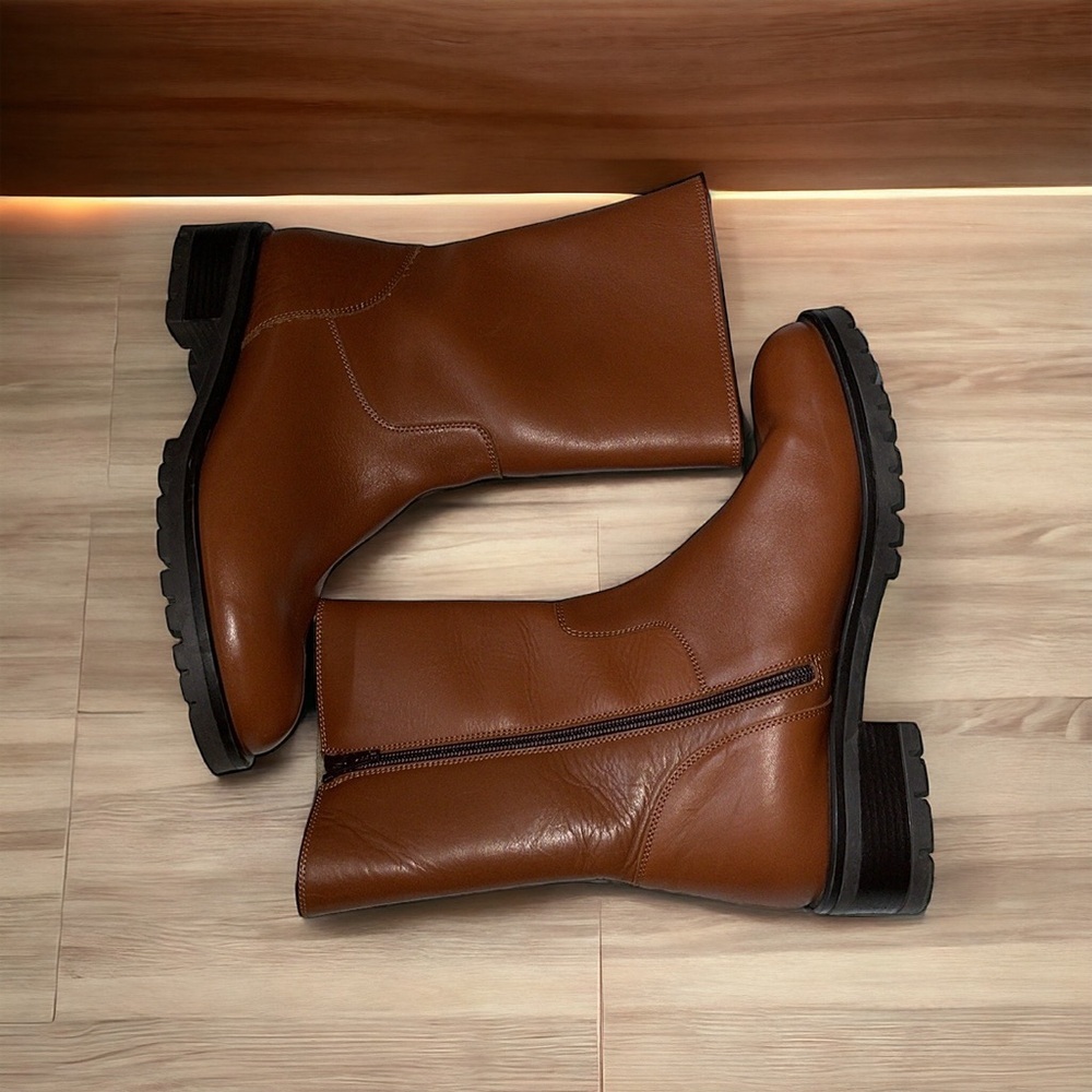 Anthro Lamica made in Italy brown fleece lined leather cognac boots